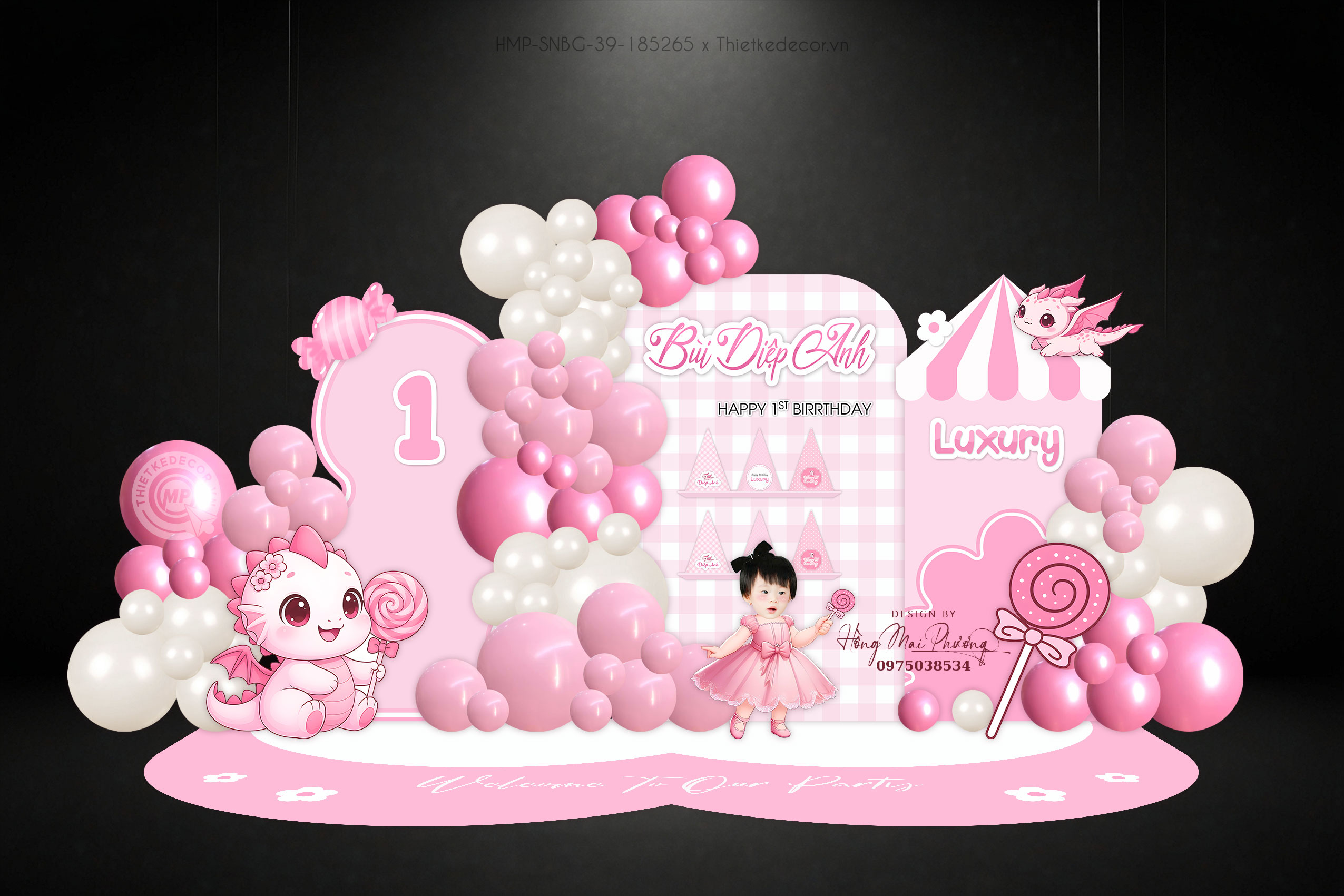 Sinh nhật bé gái tuổi rồng tone hồng thích kẹo mút